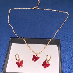 Red Butterfly Jewelry Set
